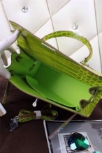 爱马仕 Hermes 苹果绿 鳄鱼纹 时尚新款凯莉包 H-2121（另有12色可选 MB