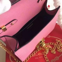 最新原单Prada夏季单品小肩包-高仿一比一女士十字纹牛皮链子包1BH007粉色