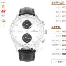 ZF万国葡萄牙系列IW371411腕表。自动机械，皮表带，男士手表，密底，直径40.9mm