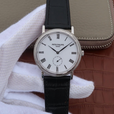 百达翡丽古典系列5119G 白面，男士手表。手动机械皮表带，透底，直径38mm