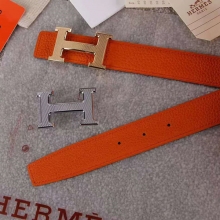 Hermes 爱马仕 原版进口牛皮 双面使用 进口机车车线 不锈钢扣头 橙色