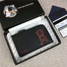 原单代购级PRADA男士短款卡包仿普拉达男士卡包专柜最新款意大利十字纹牛皮卡夹钱包2MC021