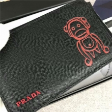 原单代购级PRADA男士短款卡包仿普拉达男士卡包专柜最新款意大利十字纹牛皮卡夹钱包2MC021