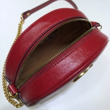 原单Gucci古驰女士箱包奢侈品女士皮革圆形链条单肩包550154红色