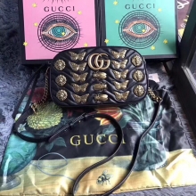古奇古驰Gucci GG Marmont铆钉肩单肩斜挎包447632 DTDKT 1000黑昆虫