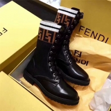 高仿Fendi时尚短靴新款FF毛线短靴黑色小牛皮搭配定制FF对版