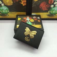 精仿Gucci零钱包蝴蝶装饰皮革卡片夹499361黑色