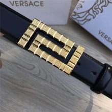 Versace范思哲原单皮带原版皮回纹扣光滑皮金色扣26082111