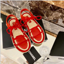 复刻chanel香奈儿2020夏季新款红色绑带凉鞋