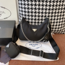 原单Prada女士手提包Re-Edition 2005尼龙单肩包普拉达三合一1BH204黑色