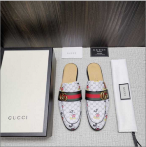 高仿Gucci古驰Disney x Gucci Princetown系列双G扣白色拖鞋