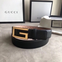 原单Gucci古驰新款3.5cm男女同款全皮黑色金扣/银扣GG腰带