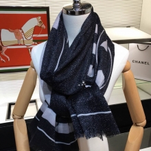 CHANEL香奈儿大双C条纹银线100%顶级纯羊绒围巾