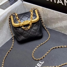 Chanel香奈儿原单女包2020新款复古小号菱格锁扣链条包晚宴 AS1885金色/黑色