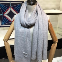 CHANEL丝巾香奈儿双C素色银线顶级进口客供花纱山羊绒围巾