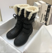 dior迪奥2020秋冬最新黑色毛毛系带高筒靴