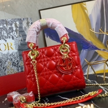 Dior/迪奥原版皮高品质珐琅三格羊皮专柜新Logo戴妃包红色