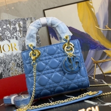 Dior/迪奥原版皮高品质珐琅三格羊皮专柜新Logo戴妃包天空蓝色