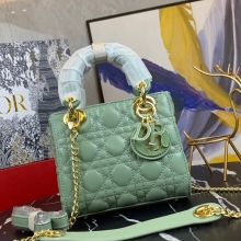 Dior/迪奥原版皮高品质珐琅三格羊皮专柜新Logo戴妃包草绿