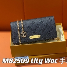 原单lv女包全皮压花链条包系列链条包woc系列 LiLy Woc手袋 M82509黑色